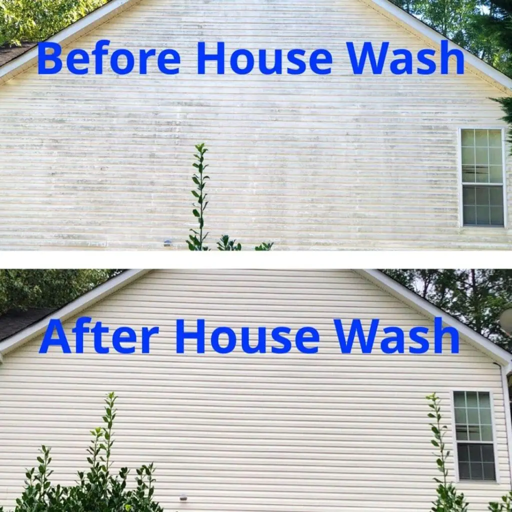 before and after photos of a vinyl sided home that was professionally pressure washed